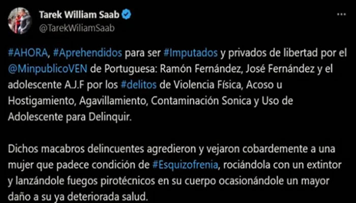 Detenidos sujetos que rociaron con un extintor a mujer que sufre de esquizofrenia en Portuguesa