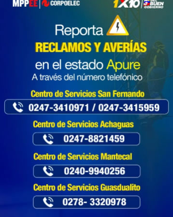 Nuevos Números para Reportar Averías Eléctricas en Apure