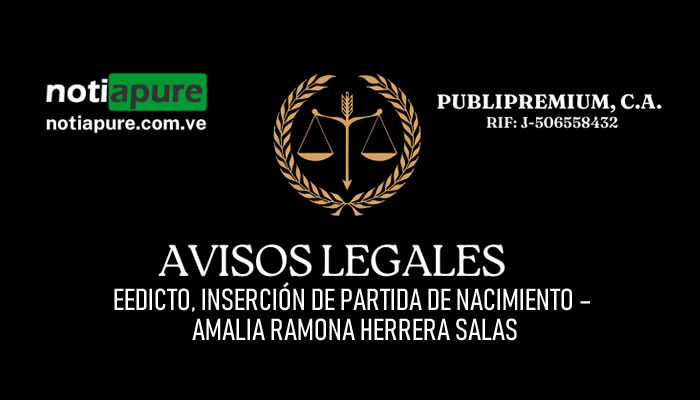 EDICTO, INSERCIÓN DE PARTIDA DE NACIMIENTO – AMALIA RAMONA HERRERA SALAS