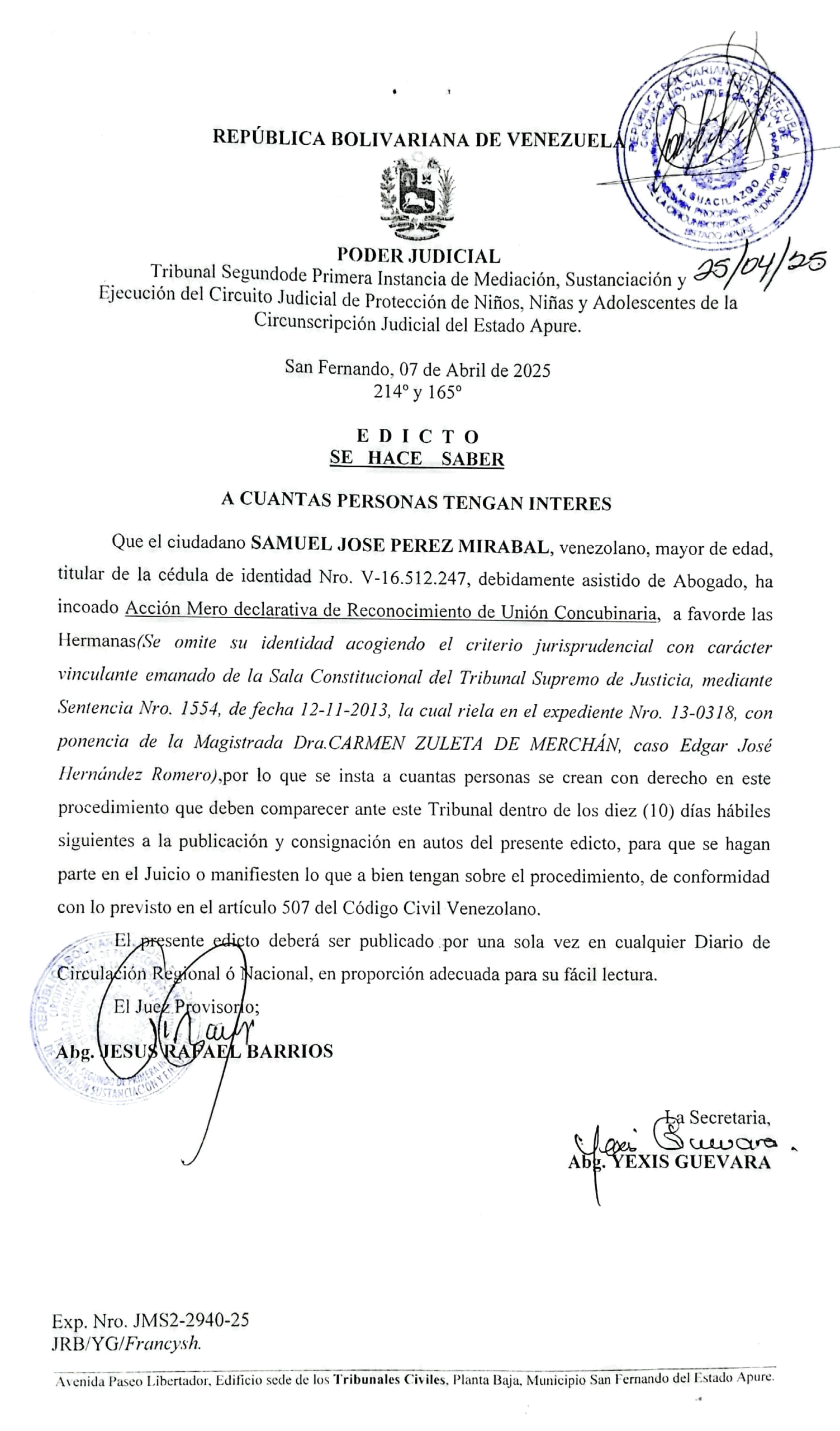 Acción Mero declarativa de Reconocimiento de Unión Concubinaria