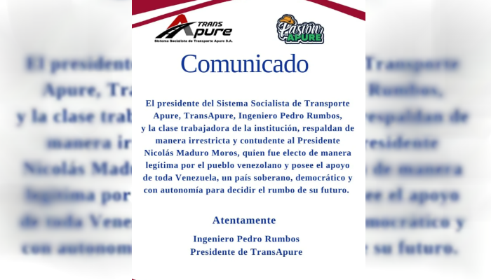Trabajadores de TransApure rechazan declaraciones injerencistas de fiscal estadounidense