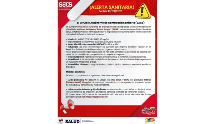 Alerta sanitaria por circulación de medicamento oncológico falsificado en Venezuela