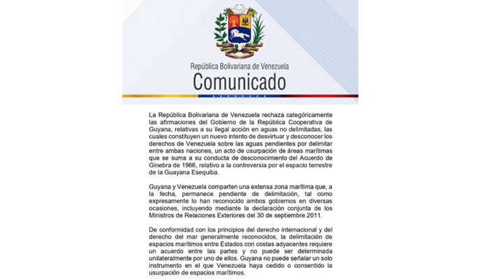 Guyana insiste en desconocer el Acuerdo de Ginebra y Venezuela no tolerará que se dé por sentado el mar pendiente por delimitar