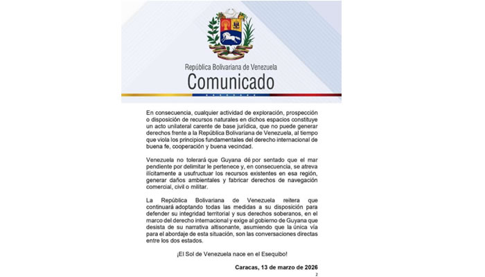 Guyana insiste en desconocer el Acuerdo de Ginebra y Venezuela no tolerará que se dé por sentado el mar pendiente por delimitar