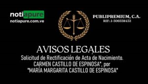 Solicitud de Rectificación de Acta de Nacimiento. CARMEN CASTILLO DE ESPINOSA, por MARÍA MARGARITA CASTILLO DE ESPINOSA