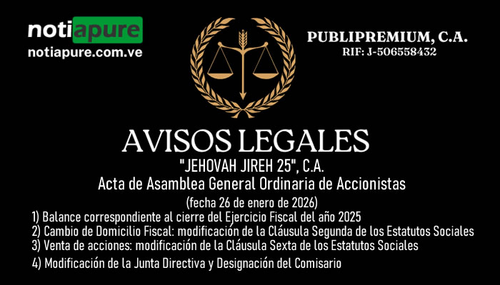"JEHOVAH JIREH 25", C.A. Acta de Asamblea General Ordinaria de Accionistas (26 de enero de 2026)