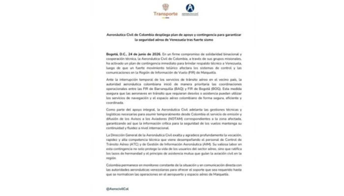 Aeronáutica Civil De Colombia Activa Plan De Contingencia Para Respaldar A Venezuela Tras Sismos