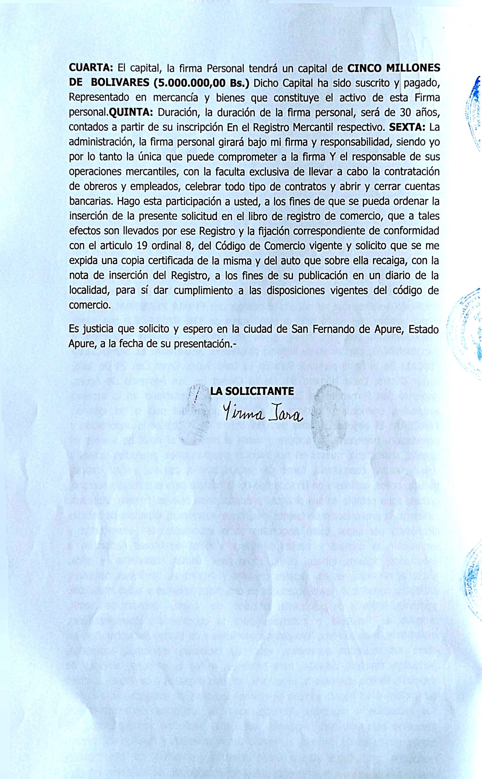 REGISTRO MERCANTIL, FIRMA PERSONAL, YIR STORE, F.P.