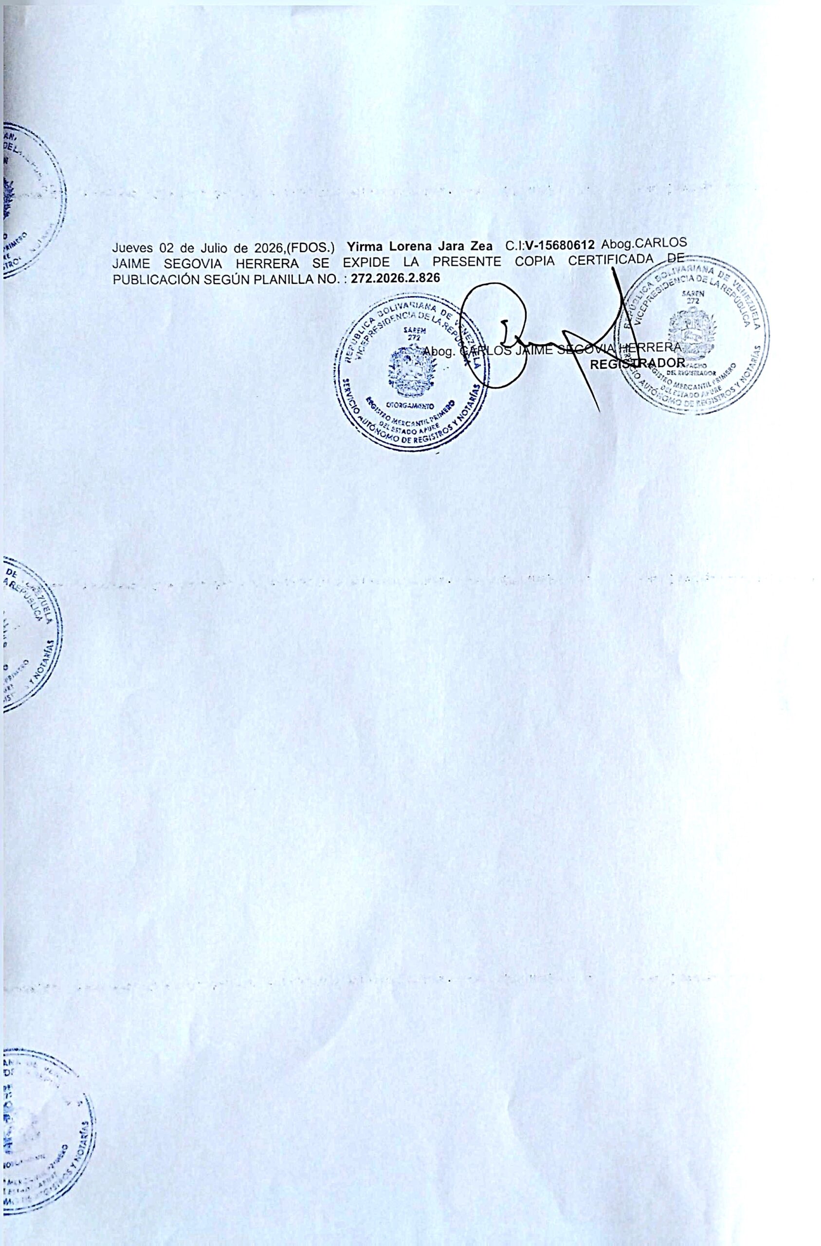 REGISTRO MERCANTIL, FIRMA PERSONAL, YIR STORE, F.P.